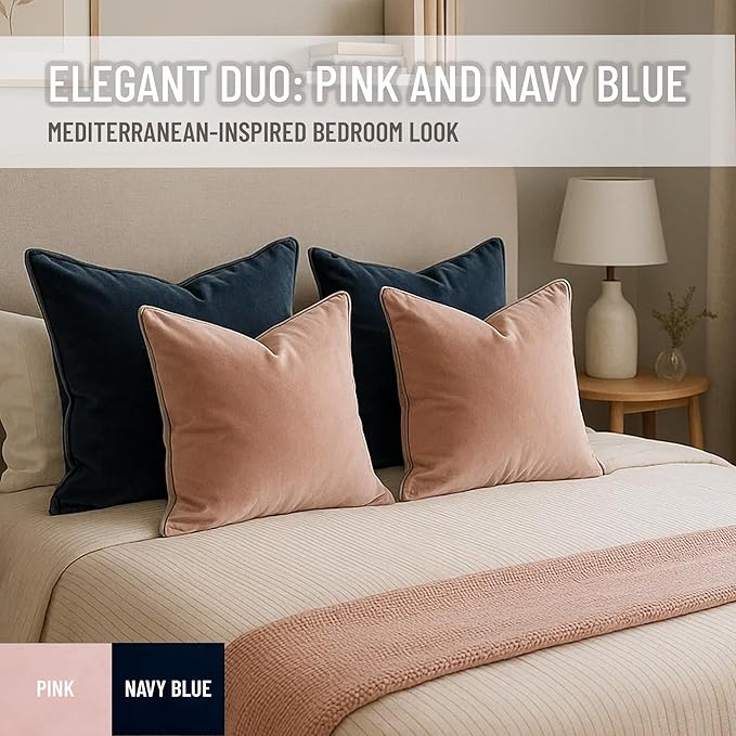 2 Pack Velvet Decorative Throw Pillow Covers, 12"x20", Pink and Grey, Solid, Modern, Contrast Piping, Indoor Use, Bedroom & Living Room
