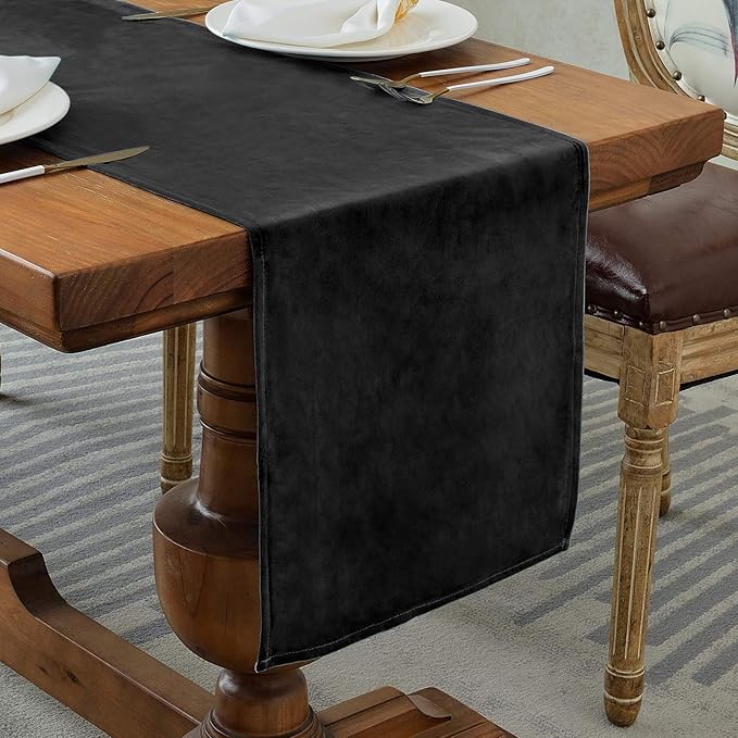 BALCONY & FALCON Velvet Table Runner 14"x51" Black Luxury Machine Washable Farmhouse Vintage Runner for Table Dining, Party, Wedding, Birthday, Easter, Thanksgiving & Christmas & Home Décor