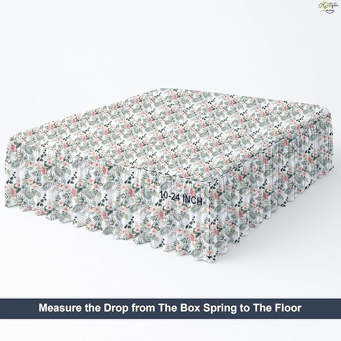 Cottington Lane Ruffled Bed Skirt Queen Size with Split Corner, Brushed Microfiber Hotel Quality Dust Ruffle, 16 Inch Drop Gathered Bedskirt, Soft, Stylish, Shrink & Fade Resistant, Petal Dream