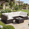 DUMOS 7 Piece Outdoor Patio Sectional Sofa, Modular Wicker Furniture Set