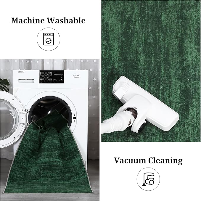 RUGSREAL 3x5 Bedroom Area Rug Christmas Green Rug Xmas Solid Color Area Rugs Washable Area Rug Modern Contemporary Non-Slip Throw Indoor Carpet for Living Room Bedroom Kids Room, Dark Green