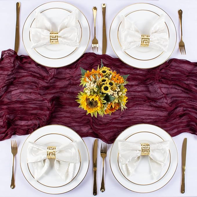 Burgundy Cheesecloth Table Runner 10FT Boho Rustic Sheer Cheese Cloth Table Runners 120 Inch Gauze Table Decorations for Wedding Party Bridal Shower Birthday Home Decor
