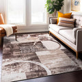 Rugshop Contemporary Abstract Circle Design Area Rug, Fade-Resistant Modern Carpet for Living Room, Dining Room, or Office, Brown, 10' x 14'
