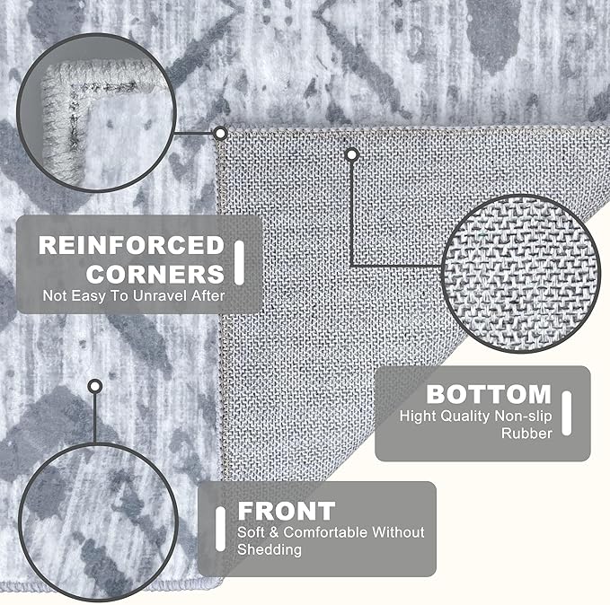 KILOCOCO Hallway Runner Rug 2.6'x18' Washable Printed Moroccan Runner Rugs Non Slip Entryway Rugs Soft Indoor Long Floor Rug for Bedroom Kitchen Living Room Geometric Boho Carpet Runners, Grey White