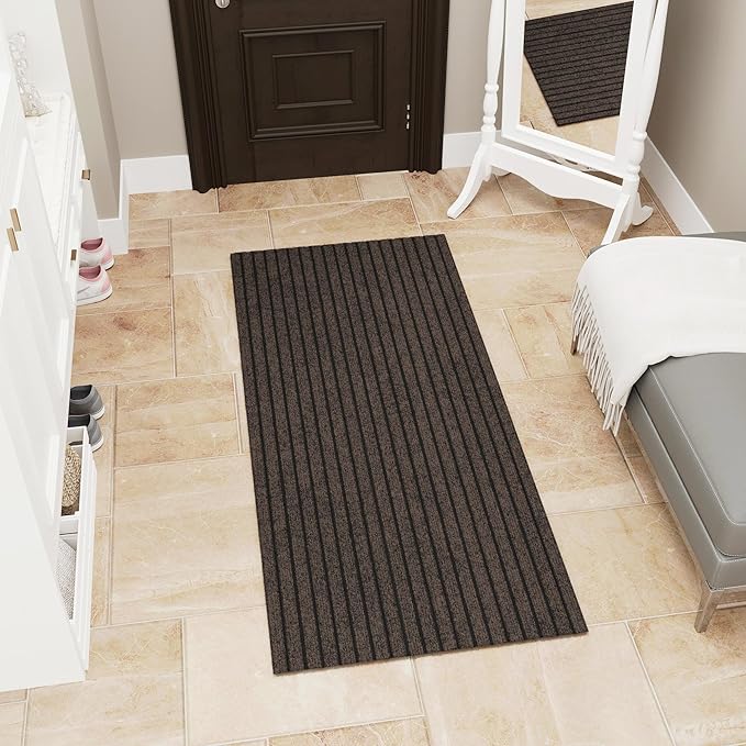 Ottomanson Mud Mat 2' x 2'7" Entryway Rug - Non-Slip Scraper Doormat for Muddy Paws, Dirt Trapping Indoor/Outdoor Mat for High-Traffic Areas, Kitchen, Garage, Patio, Brown