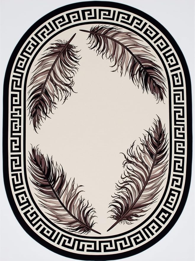 Light Beige Tan Black Greek Key Pattern Bordered Large Rugs for Living Room Bedroom Dining Room Machine Washable Non Skid Soft Area Rug 6x9 Nursery Dorm Guestroom Minimalist Oval Floor Mats Carpet