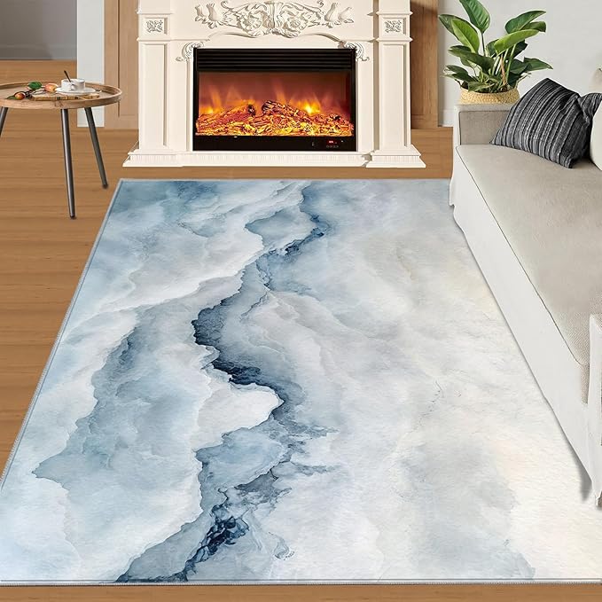 Modern Simple Art Rugs for Bedroom - 5x6 Area Rug - 3D Cloud Marble Rugs for Living Room, Abstract Mist Marble Rug, Washable Home Decor Carpet