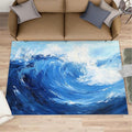 Japanese Ocean Rugs for Bedroom - 4x5 Area Rug - Ukiyo-E Ocean Waves Rugs for Living Room, Abstract Oil Painting Ocean Rug, Washable Home Decor Carpet