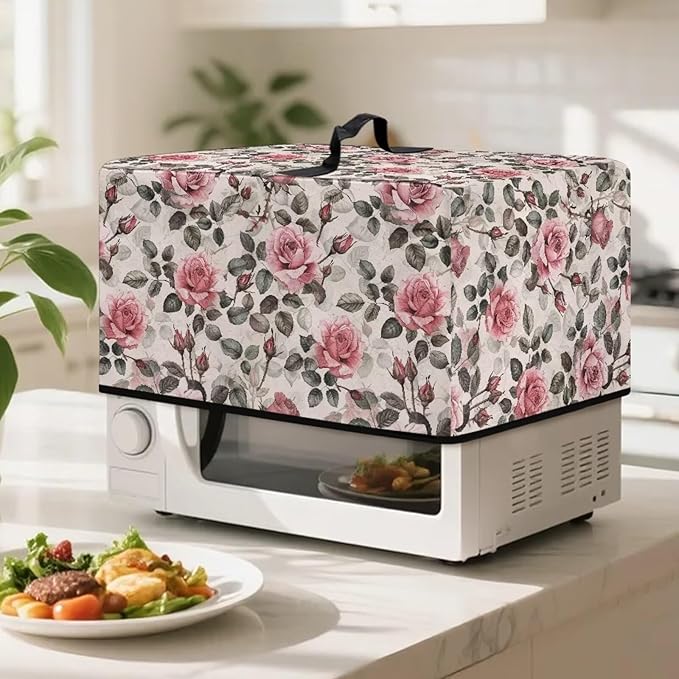 Microwave Dust Cover, Rose Heat-Resistant Waterproof Polyester Fabric Microwave Oven Dust Cover Case Dustproof Protections Protector for Microwaves Ovens