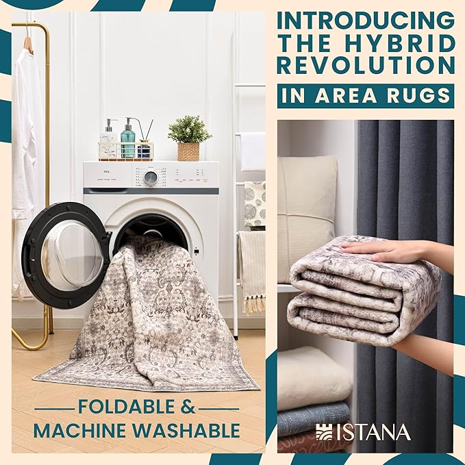 Istana Hallway Runner Rug 2.5x8 – Beige Grey/Light Cream Entryway Rug -Silk's Soft Touch Runners for Hallways - Stylish Kitchen Runner Rug Non Slip