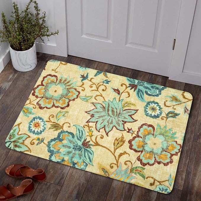 Lahome Floral Entryway Rug - 2x3 Small Throw Bedroom Rugs Non-Slip Washable Kitchen Rugs Beige Paisley Print Bathroom Mat Accent Distressed Doormat Floor Carpet for Laundry Room Living Room Office