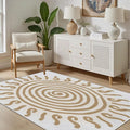 Boho Washable Rugs for Bedroom 6x9, Modern Sun Print Soft Minimalism Area Rug, Non Slip Low Pile Abstract Carpet for Classroom Living Room Decor Dining Room, Beige Yellow