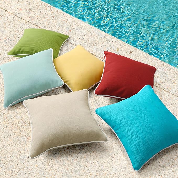 Decorative Outdoor Water Repellent Throw Pillows with Inserts, Set of 4, 18" x18" Pillows for Patio, Backyard, Bed, Couch, and Patio Furniture, Red