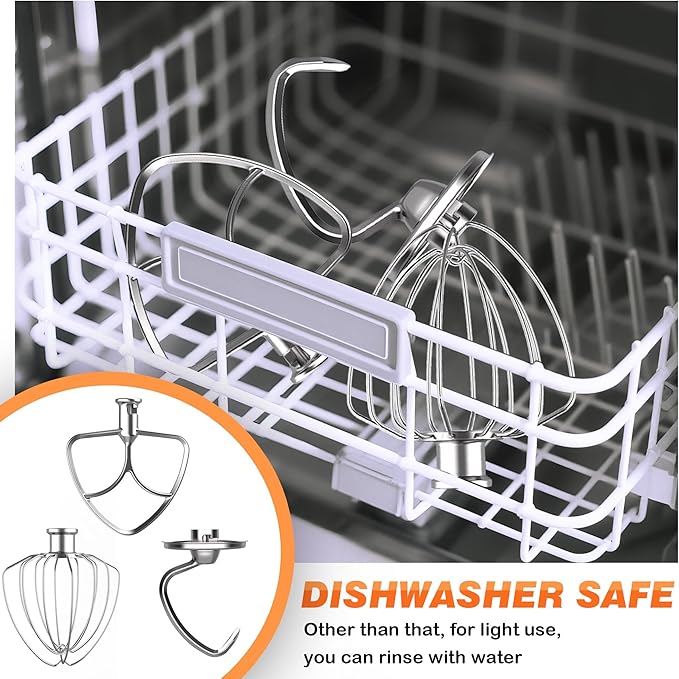 FOKIEE Stainless Steel Mixer Attachments for KitchenAid 5QT Mixer, 3 PCS