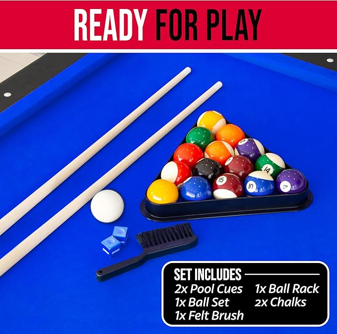 GoSports 6, 7, or 8 ft Billiards Tables - No Assembly, Choose Your Color - Portable Pool Table Includes Full Set of Balls, 2 Cue Sticks, Chalk and Felt Brush