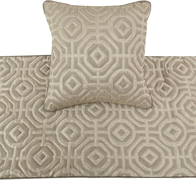 The HomeCentric King/Queen/Twin Beige Designer King 90"x18" Bed Runner Without Pillow Cover, Textured Bed Scarf on Silk Fabric - Hexagonal Norma