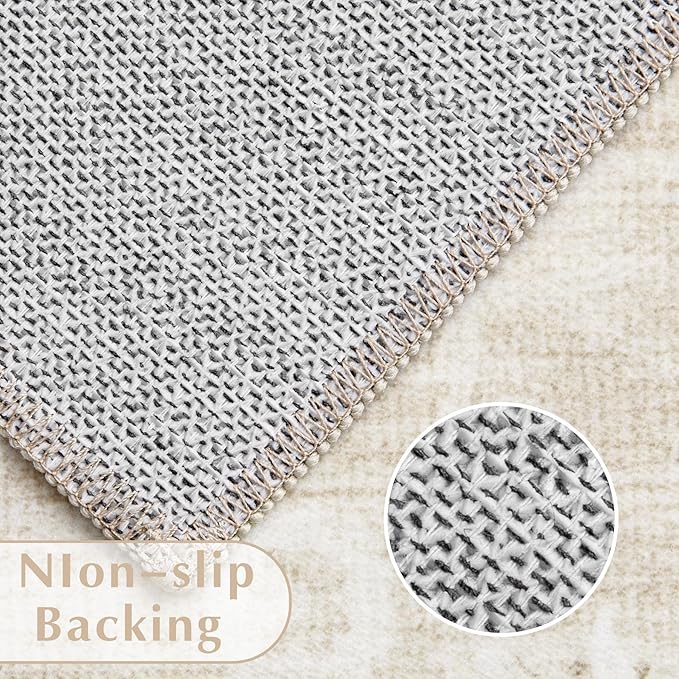 Area Rug 3x5 Entryway Rugs - Machine Washable Vintage Boho Area Rug Non-Slip Kitchen Rugs Soft Stain Resistant Indoor Door Mat, Small Oriental Throw Rug for Entrance Bedroom (Boho Beige, 3'x5')