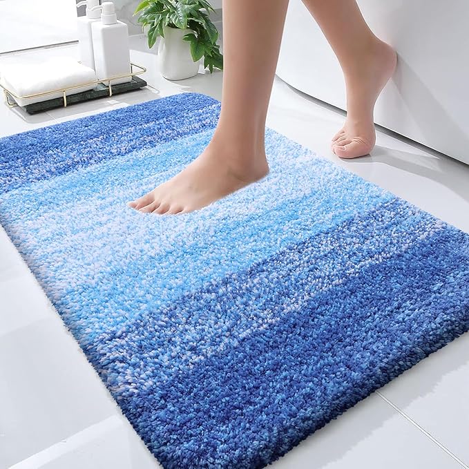 OLANLY Bathroom Rugs Mat 24x16, Extra Soft Absorbent Microfiber Bath Rugs, Rubber Backing, Quick Dry, Washable Bath Mats for Bathroom Floor, Tub and Shower, Home Decor Accessories, Light Royal Blue