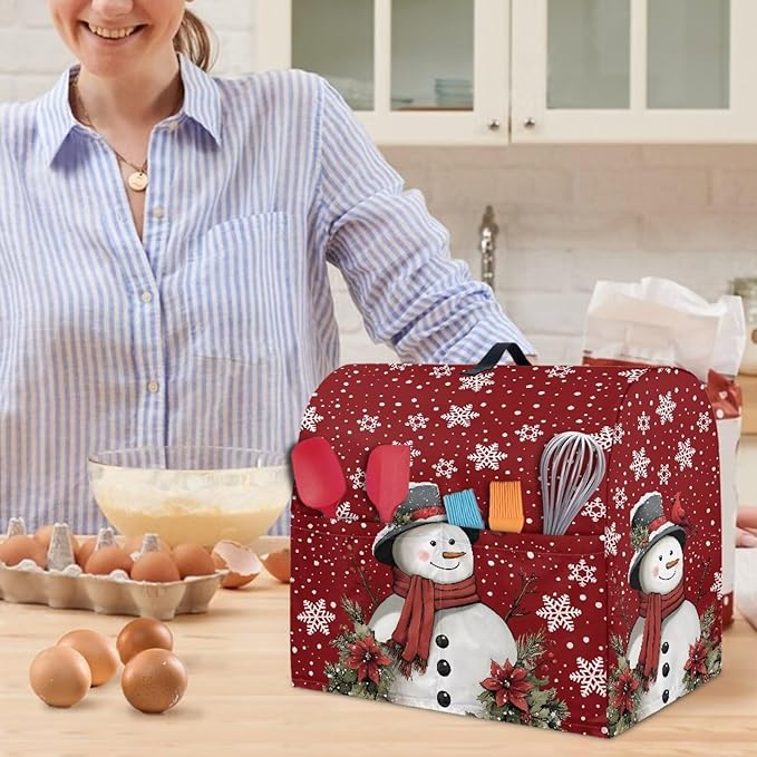 Stand Mixer Cover Dust Covers for 4.5qt-5qt Stand Mixer Protector Compatible with 4.5-5 Quart Kitchen Aid Mixer Christmas Xmas Snowman Snowflake Print