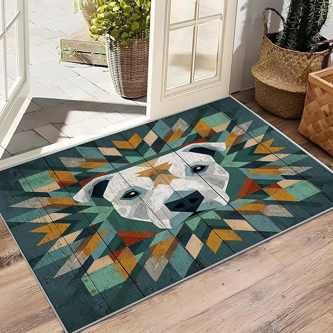 5x7 Rug Washable - Pitbull Rugs for Living Room, Modern Geometric Dog Rustic Wood Grain Non Slip Low Pile Area Rugs for Bedroom, Dog Carpet Home Decor & Gifts