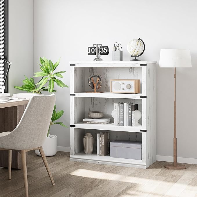 GarveeHome 3 Tier Farmhouse Bookcase, 39.9 in Tall Book Shelf