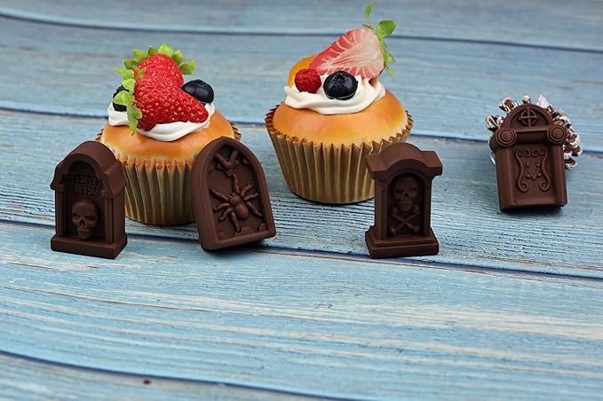 EDUEE Halloween Chocolate Molds RIP Gravestone Candy Mold 2 pcs Silicone Tombstone Ice Cube Mold (2 x 1.42 inch)