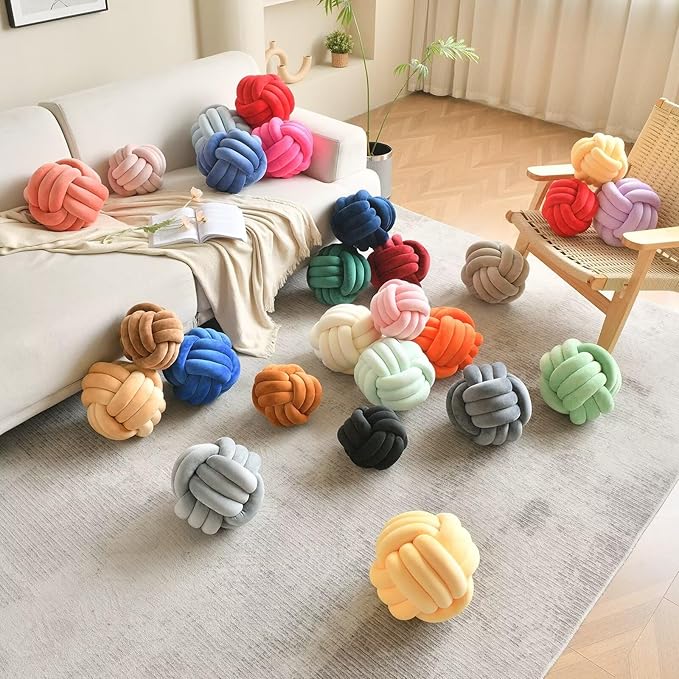 Decorative Throw Knot Pillow Ball for Home Chair Sofa Aesthetic Round Velvet Knotted Pillow Cushion (Black, 8 inches)