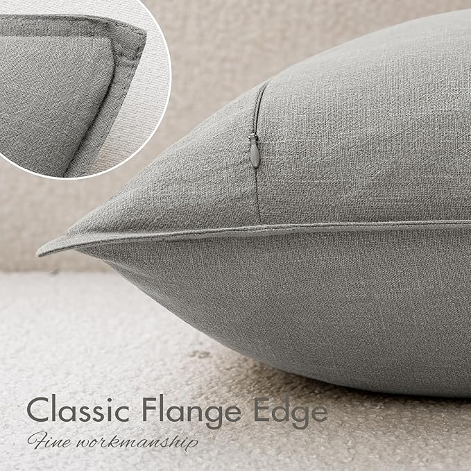EMEMA Decorative Linen Throw Pillow Covers 18x18 Inch Light Grey Boho Farmhouse Neutral Couch Throw Pillows for Bed Pack of 2 Accent Pillowcase Modern Sofa Cushion Livingroom Home
