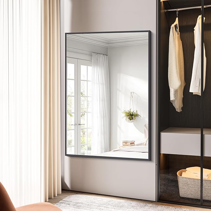 BONEWEI Bathroom Mirror,55x36 inch Large Wall Mirror for Bathroom Wall Mounted Black Rectangle Corner Mirrors,Black Bathroom Mirror for Living Room,Farmhouse,Bedroom Entryway,Horizontal/Vertical