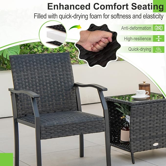 Tangkula 3 Pieces Patio Wicker Chair Set, Waterproof All Weather Resistant