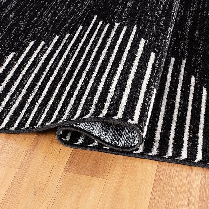 Rugshop Bohemian Stripe Stain Resistant High Traffic Living Room Kitchen Bedroom Dining Home Office Square Area Rug 6'6" x 6'6" Black