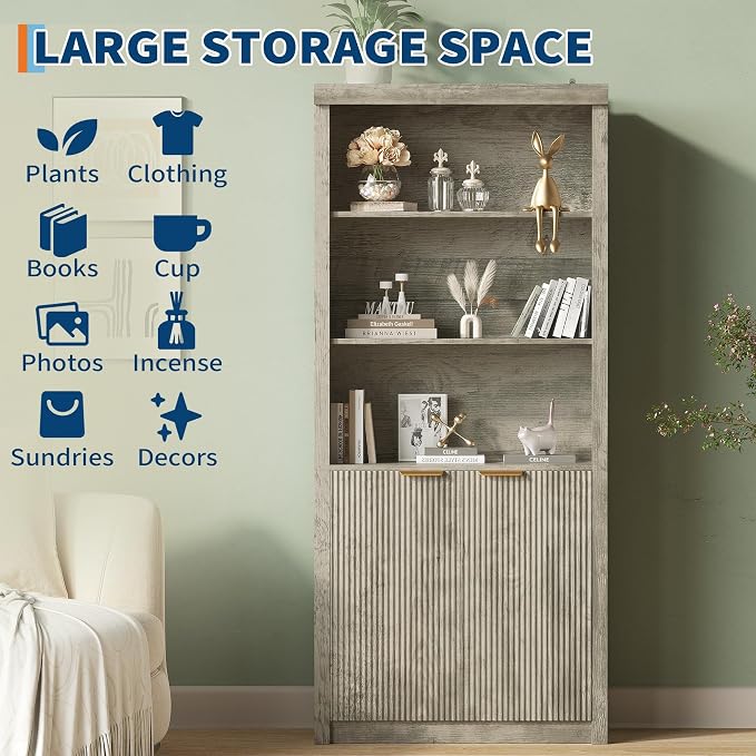 Tall Book Shelf and Bookcase 2 PCS, 31.5" Wide Wooden Bookcase