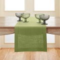 Solino Home Linen Moss Green Table Runner 120 Inches Long - 100% Pure Linen Hemstitch 14 x 120 Inch Table Runner for Dining, Winter - Classic Hemstitch