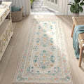 jinchan Hallway Runner Rug 2x8 Vintage Floral Distressed Design - Machine Washable Non-Slip Low-Pile Soft Thin Faux Wool Kitchen Carpet for Farmhouse Bedroom Laundry Room(2x8ft, Apricot Multi)