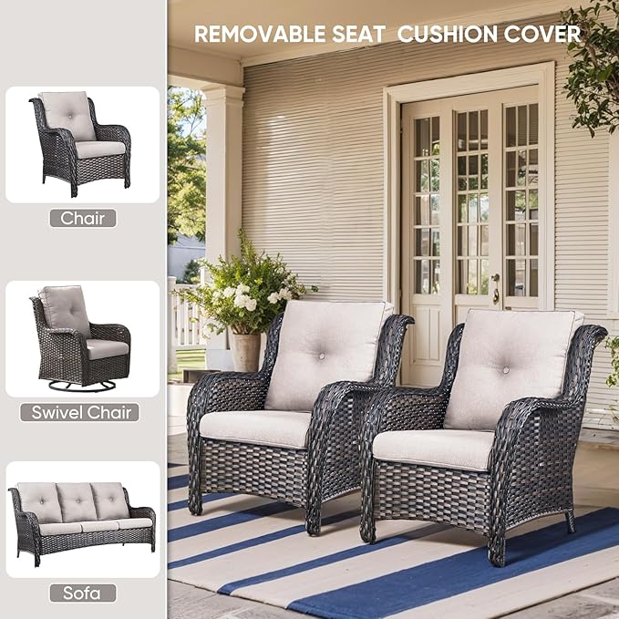 Outdoor Chair Cushions for Patio Furniture - 1 Pack Outside High Back Thick Water-Resistant Cushion 22x24 with Zipper Cover for Wicker Glider Rocking Chairs Loveseat Couch – Beige/Buckle