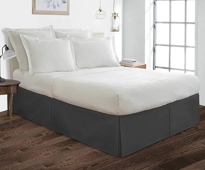 Bed Skirt - 100% Cotton 800 Thread Count Box Pleated Bed Skirt - Luxury Pleated Dust Ruffle, Hotel Quality Modern Bed Skirt, Easy Fit with 12 Inch Tailored Drop, Full XL, Dark Grey