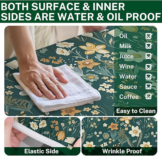 Picnic Table Cover with Bench Covers Elastic Edges, Floral Botanical Camper Fitted Table Cover, Outdoor Camping Essentials 72 Inch 3PCS, Waterproof Camping Fitted Tablecloth with Drawstring Bag