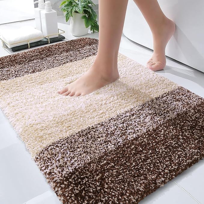 OLANLY Bathroom Rug Mat 30x20, Extra Soft and Absorbent Microfiber Bath Rugs, Non-Slip Plush Shaggy Bath Carpet, Machine Wash Dry, Bath Mats for Bathroom Floor, Tub and Shower, Brown