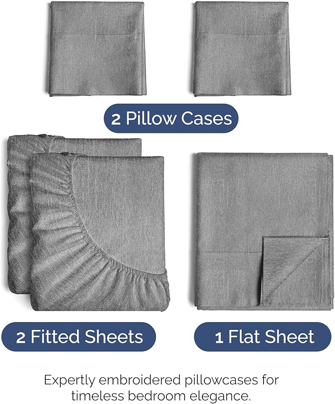 Split King Size 5 Piece Sheet Set - Comfy Breathable & Cooling Bed Sheets Set - Hotel Luxury Bedding for Women, Men, Kids, Teens, Boys & Girls - Deep Pockets & Wrinkle Free - Grey (Heathered Sheets)