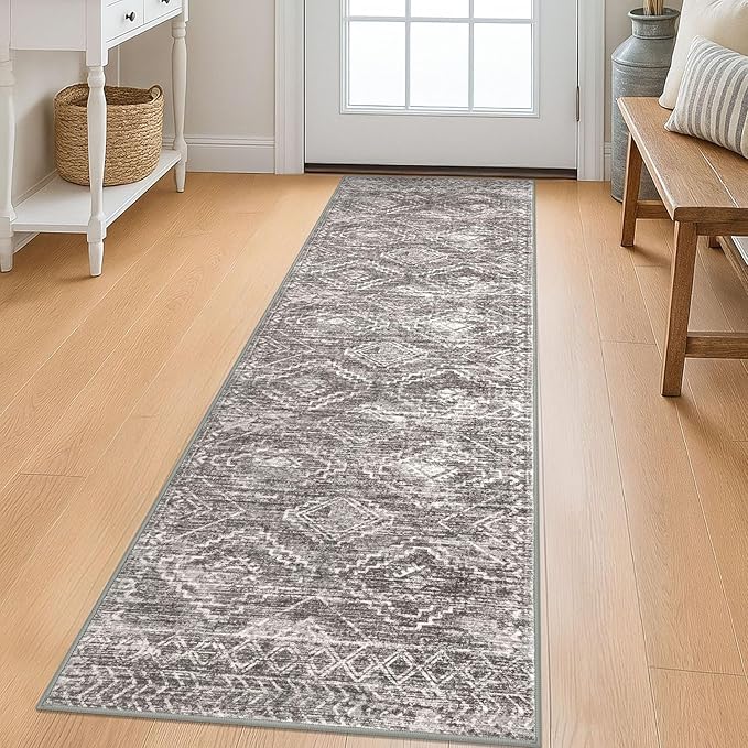 KILOCOCO Boho Kitchen Runner Rug 2x6 Washable Runner Rug, Soft Runners for Hallways Non Slip Printed Distressed Laundry Room Rug, Low-Pile Rug for Entryway/Bedroom/Living Room, Taupe