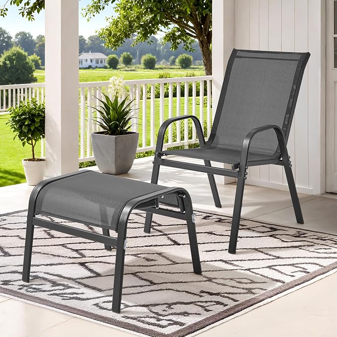 ONBRILL Outdoor Ottoman Set of 2, All Weather Outdoor Foot Stool