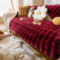 Christmas Faux Fur Couch Cover Fuzzy Soft Plush Thick Bubble Sofa Cover Luxury Sectional Couch Covers Luxury Anti-Slip Sofa Slipcover Washable Furniture Protector (Wine Red,28"x82")