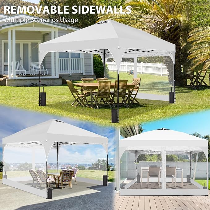 10x10 FT Pop Up Canopy with 4 Clear PVC Sidewalls, Instant 1-Button Push Canopy Tent for Outdoor Activities & Events