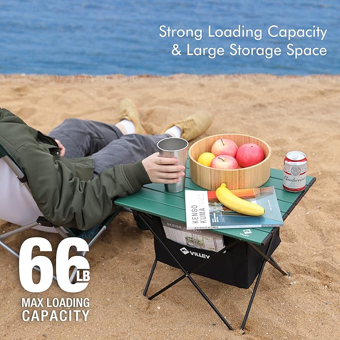 VILLEY Portable Camping Side Table, Ultralight Aluminum Folding Beach Table with Carry Bag for Outdoor Cooking, Picnic, Camp, Boat, Travel