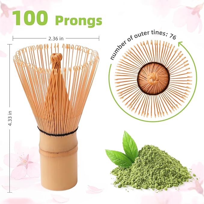 ECOLEMON 2-Pack Handcrafted Matcha Whisk, Bamboo Whisk for Matcha Tea, Natural Bamboo Chasen, 100-Prong Chasen, Macha Whisks Brush Match Accessories Wisk Mixer Whisker for Making Ceremonial Macha Tea