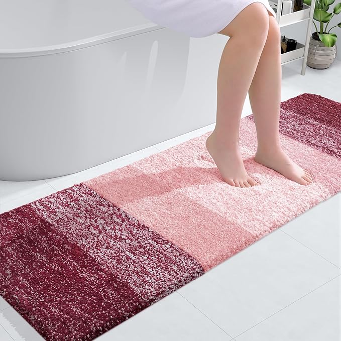 OLANLY Bathroom Runner Rugs 59x20, Extra Soft Absorbent Microfiber Bath Rugs, Rubber Backing, Quick Dry, Machine Washable Bath Mats for Bathroom Floor, Tub and Shower, Home Decor Accessories, Red