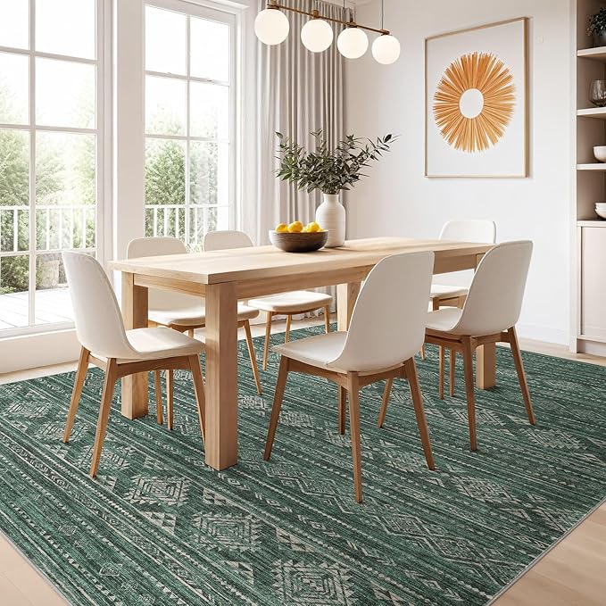 Nakagishi Area Rugs 9x12 Living Room: Washable Boho Large Neutral Modern Soft Farmhouse Green Rug Stain Resistant Indoor Floor Non-Slip Carpet for Women Home Enthusiasts Aged 25-45 - Bedroom Room