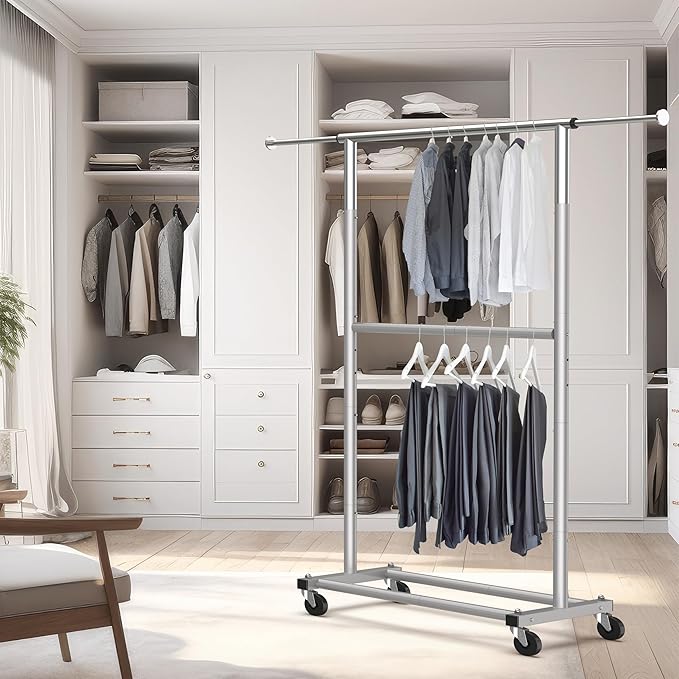 Simple Houseware Double Rod Garment Rack, Grey