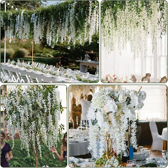 Alotiki Wisteria Hanging Flowers,Fake Hanging Flowers,Wisteria artificiales Garland for Home Wedding Arch Floral Party Garden Ceremony Outdoor Decor,3.6 feet Long(25,White)