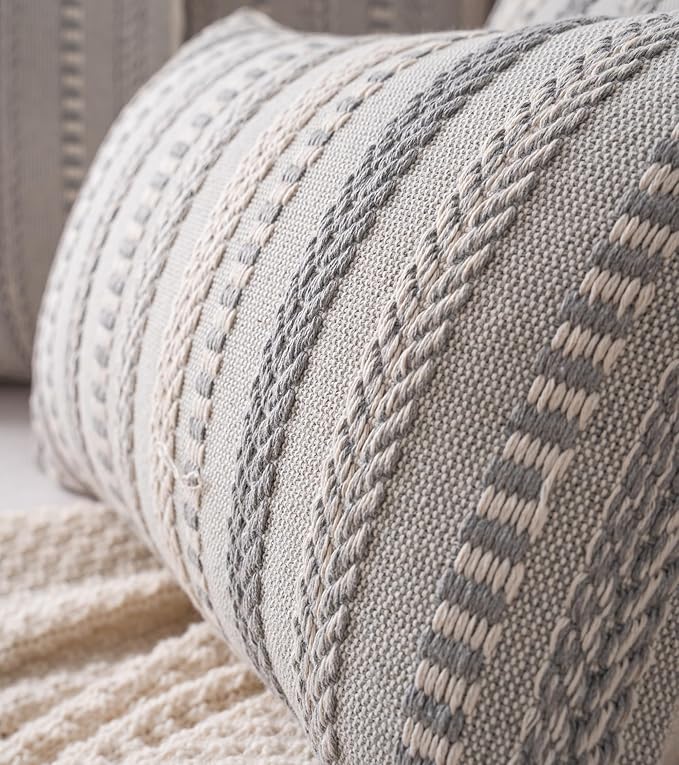 Boho Lumbar Pillow Covers 14x36 Long, Farmhouse Decorative Couch Pillow Cases, Grey Accent Pillows of Bed, Sofa Bedroom Living Room Home Decor Cushion Cover, Pack of 1